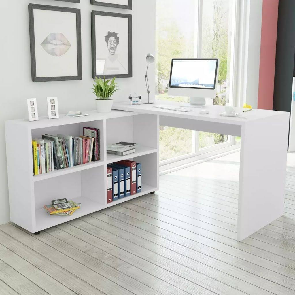 Corner Desk 4 Shelves White J41109