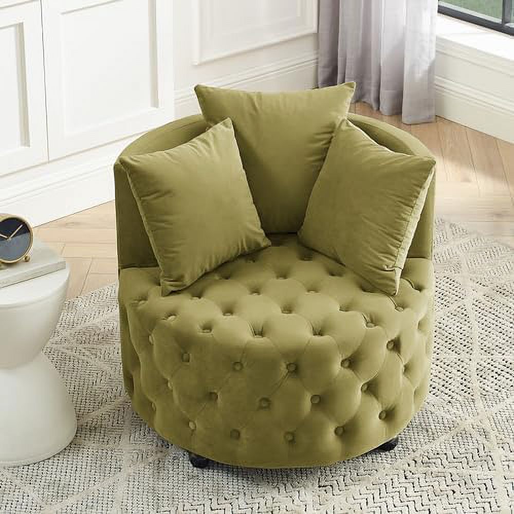 Pink Velvet Swivel Barrel Chair with 3 Pillows and Wheels Q146