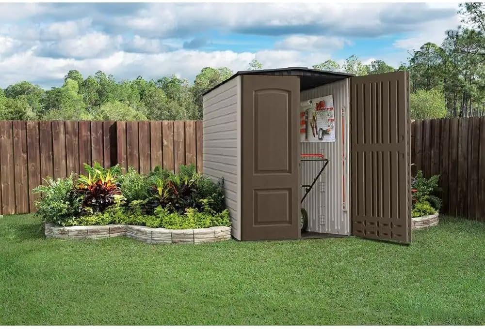 Large Vertical Resin Outdoor Storage Shed (5 x 6 Ft), Brown L7766