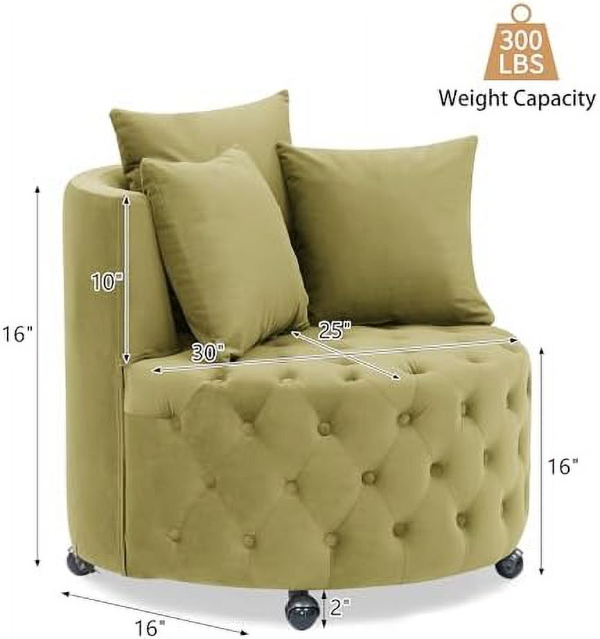 Pink Velvet Swivel Barrel Chair with 3 Pillows and Wheels Q146
