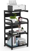 White 4-Shelf Mobile Printer Stand with Storage Shelves on Wheels F179144