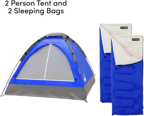 2-Person Dome Tent with Rain Fly and 2 Sleeping Bags T139