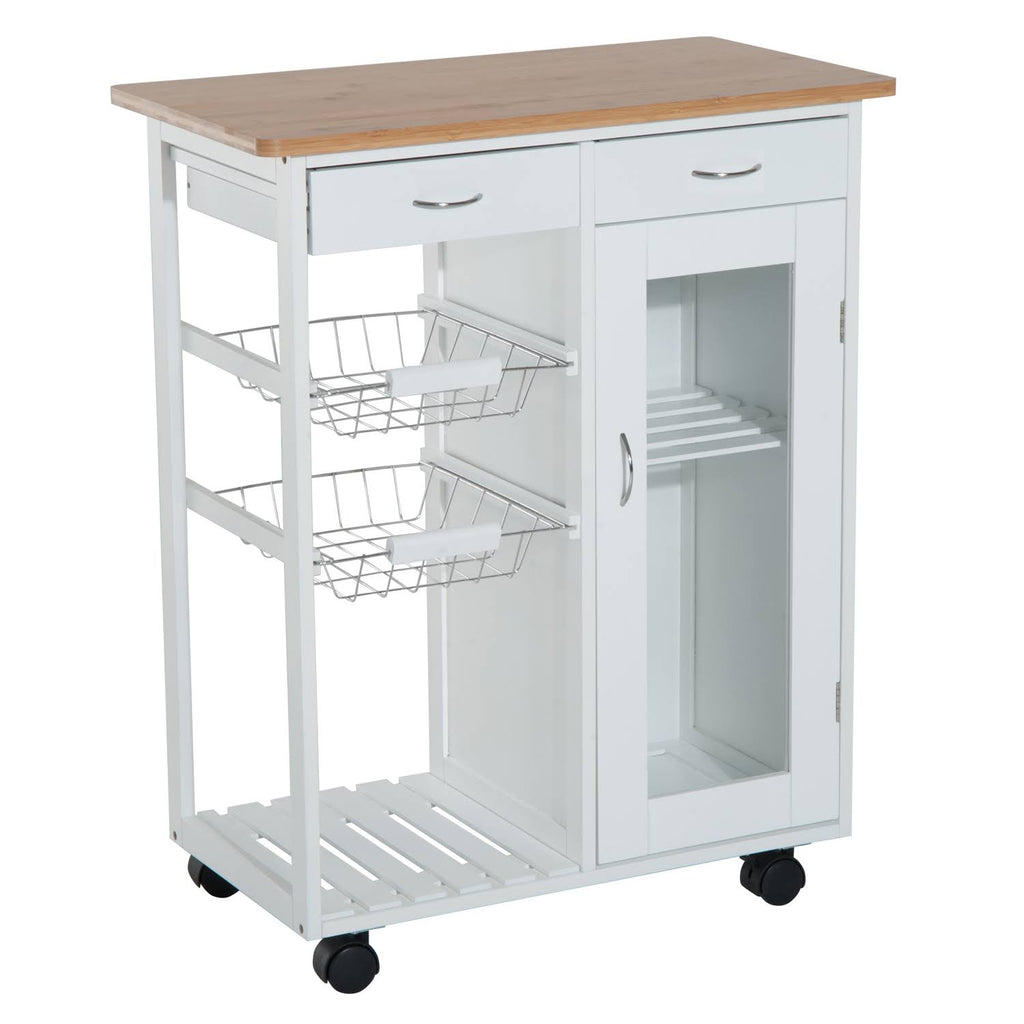 Rolling Kitchen Trolley Serving Cart with Drawers and Cabinet Q68401