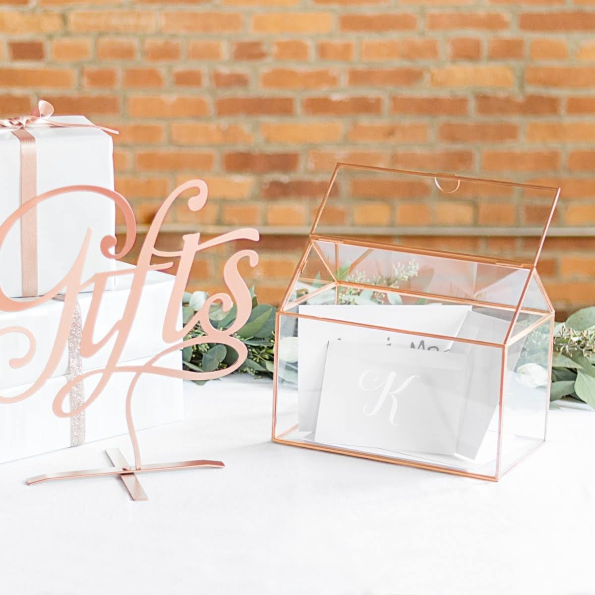 Rose Gold Glass Terrarium Card Holder L906980