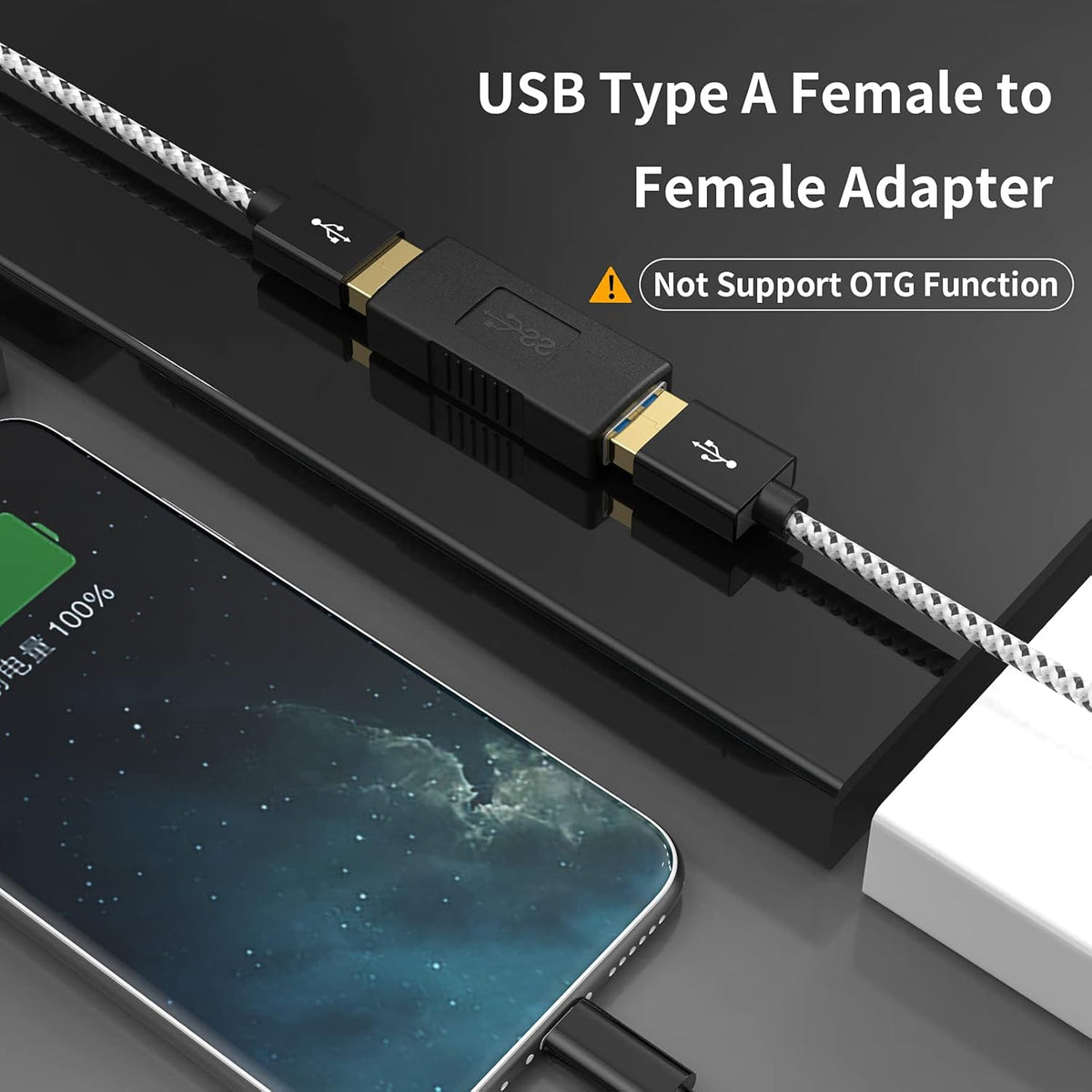 USB 3.0 Type A Female to Female Extension Adapter, Black, 2 Pack P98569