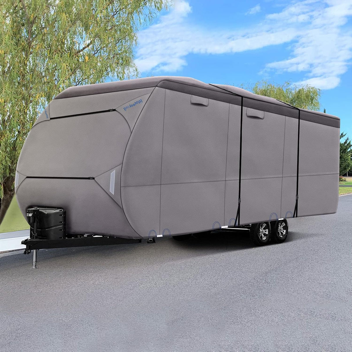 Upgraded Waterproof 500D Travel Trailer Cover with 4 Tire Covers, Tongue Jack Cover D55170
