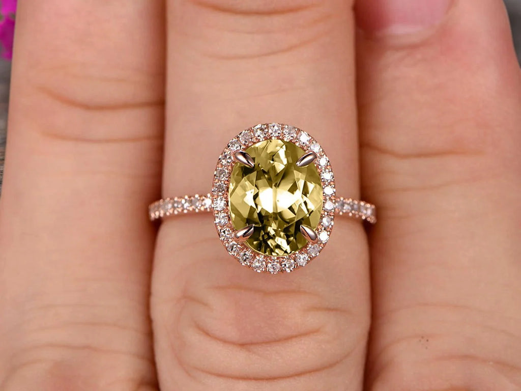 10k Rose Gold 2 Carat Champagne Diamond Moissanite Halo Engagement Ring Oval Cut Y21996