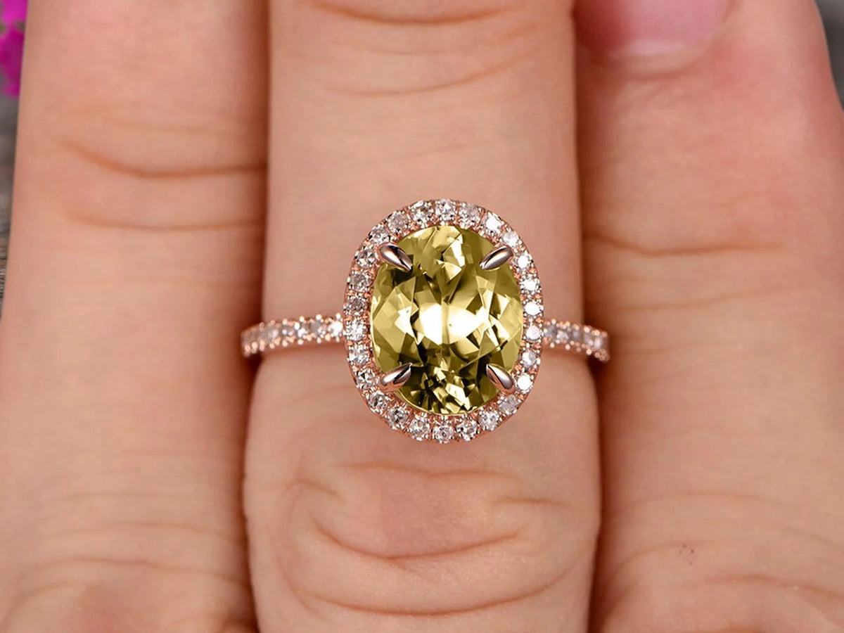 10k Rose Gold 2 Carat Champagne Diamond Moissanite Halo Engagement Ring Oval Cut Y21996