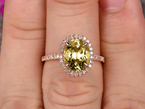 10k Rose Gold 2 Carat Champagne Diamond Moissanite Halo Engagement Ring Oval Cut Y21996