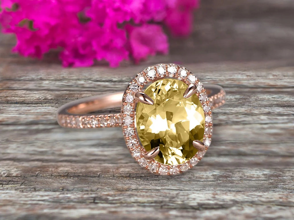 10k Rose Gold 2 Carat Champagne Diamond Moissanite Halo Engagement Ring Oval Cut Y21996