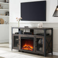 Dark Rustic Oak TV Stand with Metal Frame P96369