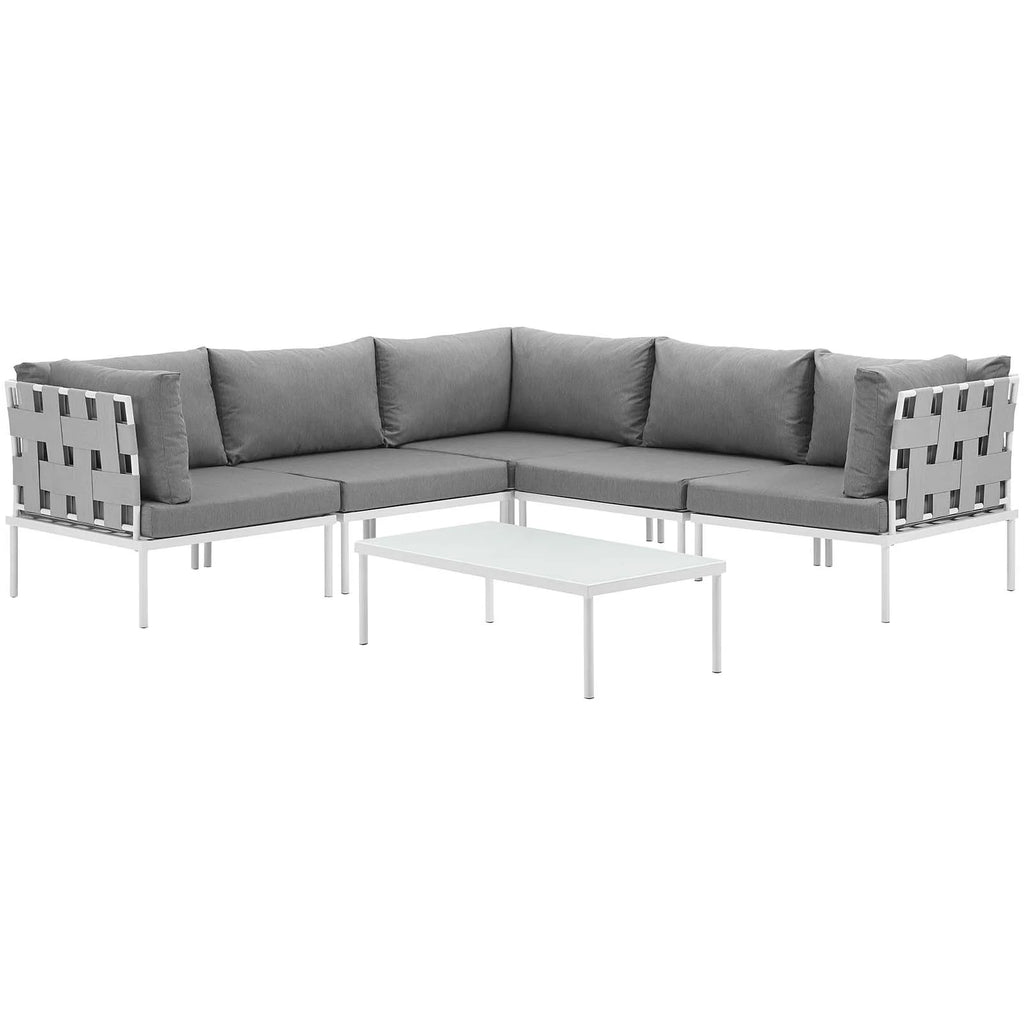 6 Piece White Gray Outdoor Aluminum Sectional Sofa Set S267458