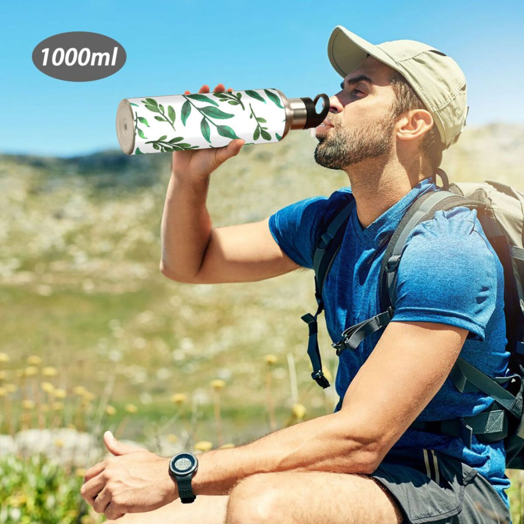 Leaf Green Stainless Steel Insulated Water Bottle with Straw Lid P191544