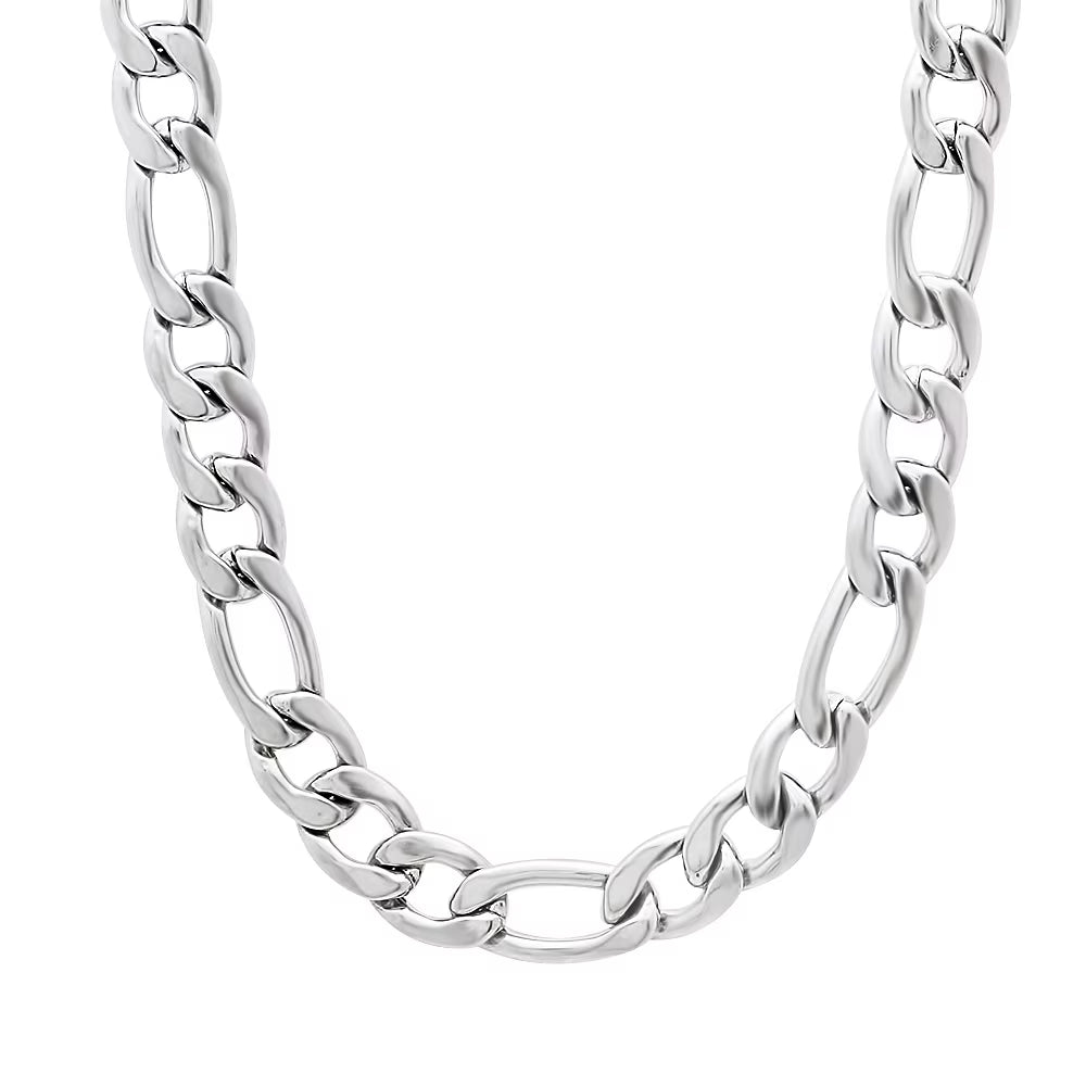 7mm High-Polished Stainless Steel Figaro Choker Chain Necklace, 20 inches X4011