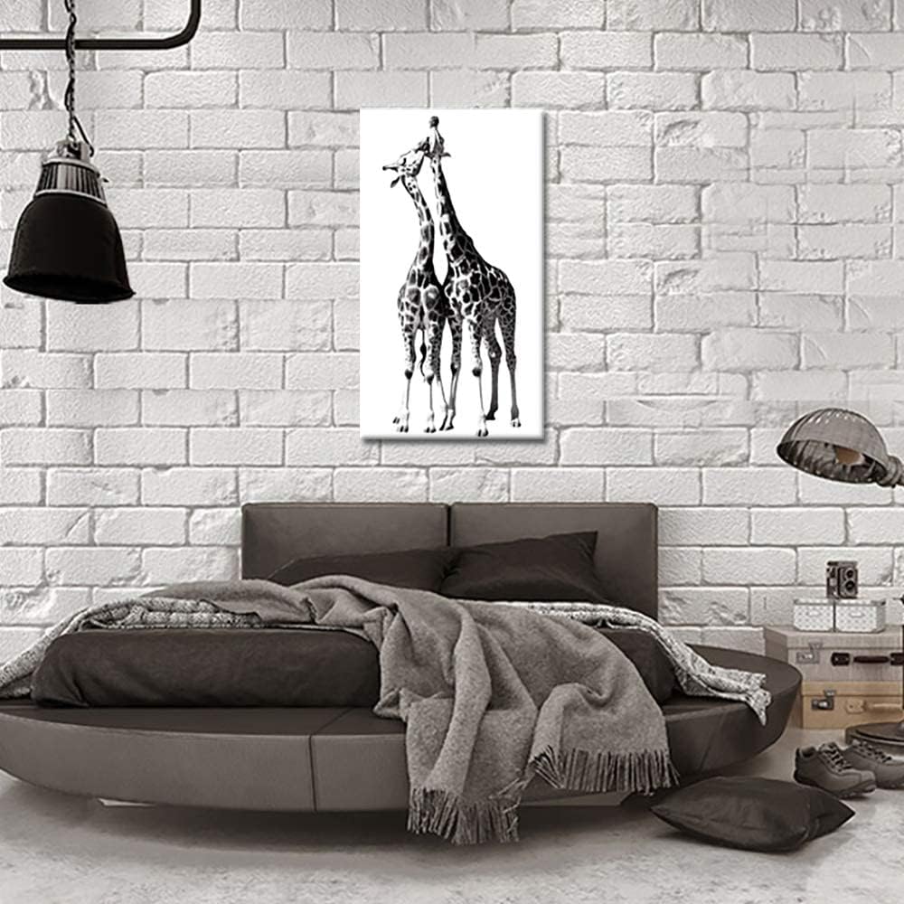 Black and White Giraffe Canvas Prints Gallery Wrapped Painting 20 x 36 Inch T229