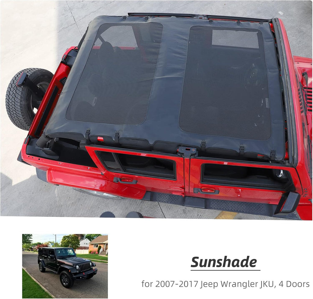 Soft Top Sunshade Full Length Mesh Sun Shade Cover for 2007-2017 Jeep Wrangler JKU O58784