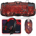 Gaming Keyboard Mouse Headset Combo, USB Wired Backlit Keyboard, 114 Keys LED Keyboard, Red LED Headset M806