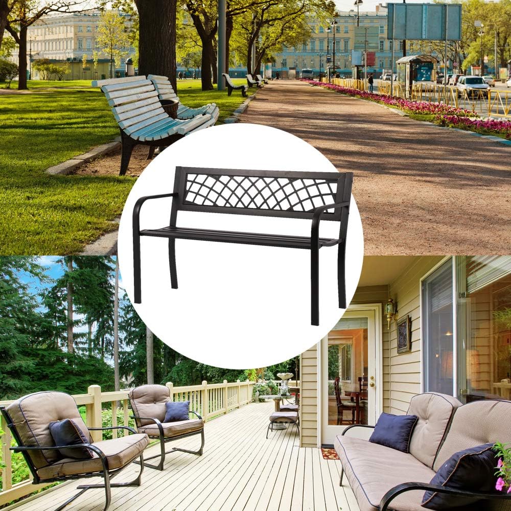 Black Metal Cast Iron Patio Bench with Armrests L328