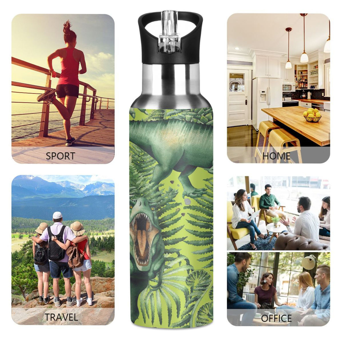 Stainless Steel Insulated Thermos Vacuum Flask Water Bottle with Straw Lid L189778