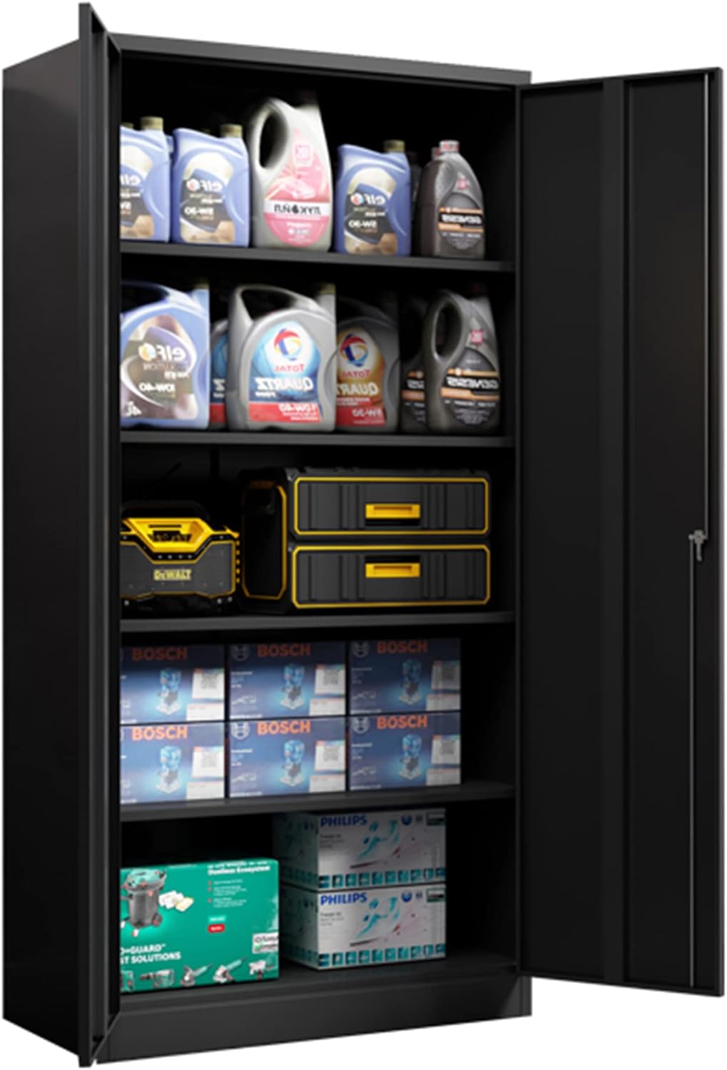 Black Metal Storage Cabinet with 4 Adjustable Shelves and Lockable Doors Z43276
