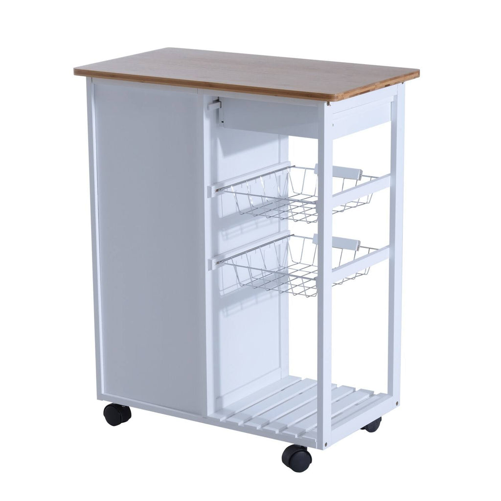 Rolling Kitchen Trolley Serving Cart with Drawers and Cabinet Q68401