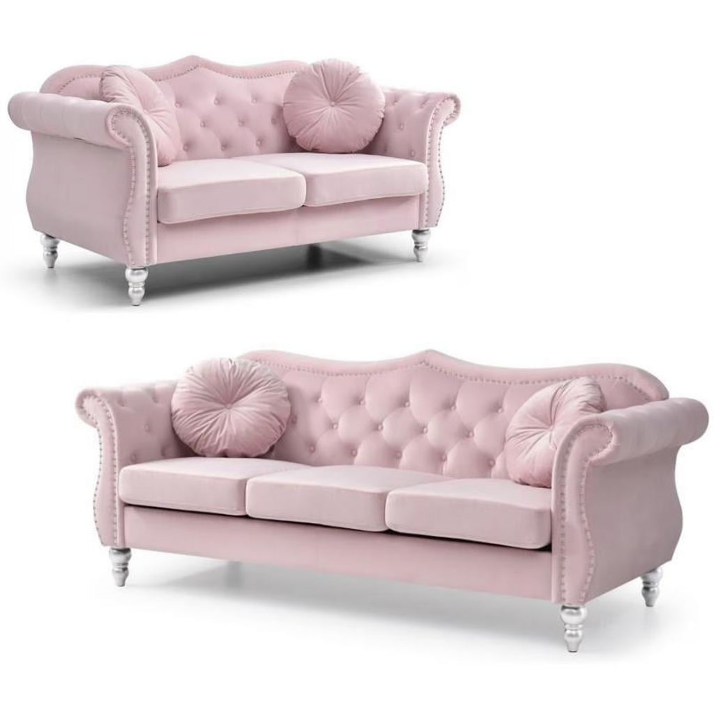 Pink 2-Piece Sofa and Loveseat Furniture Set D583