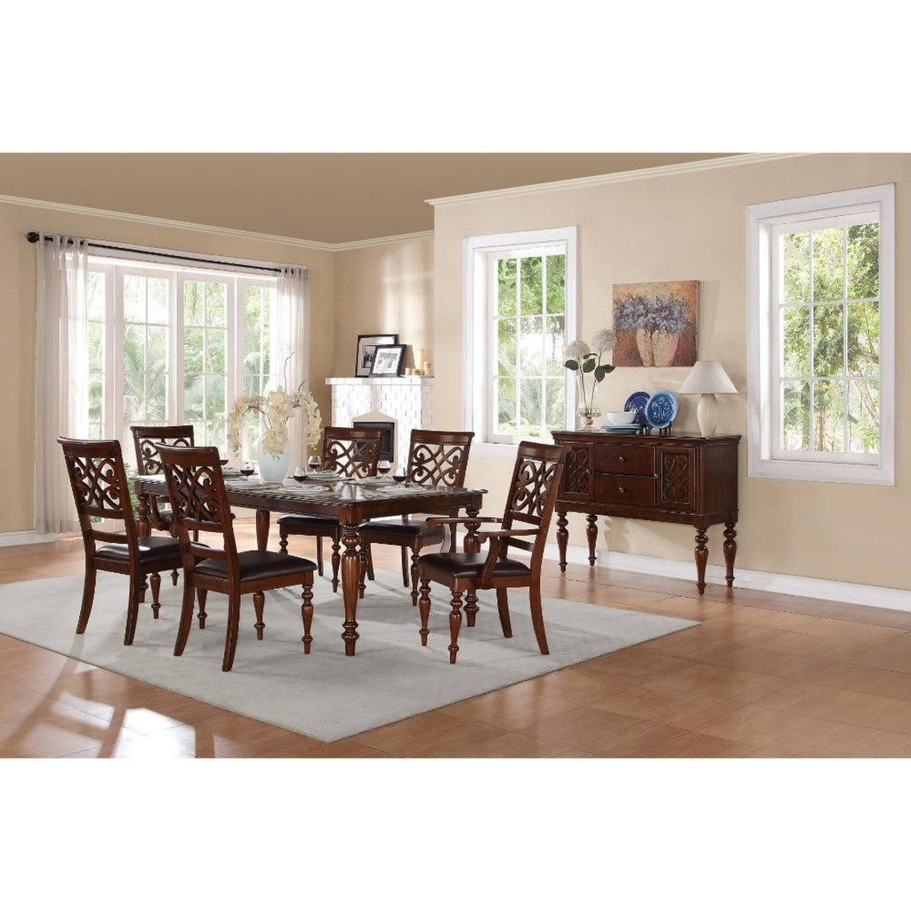 Cherry Brown Wooden Arm Chair with Leatherette Seat, Set of 2 X722567