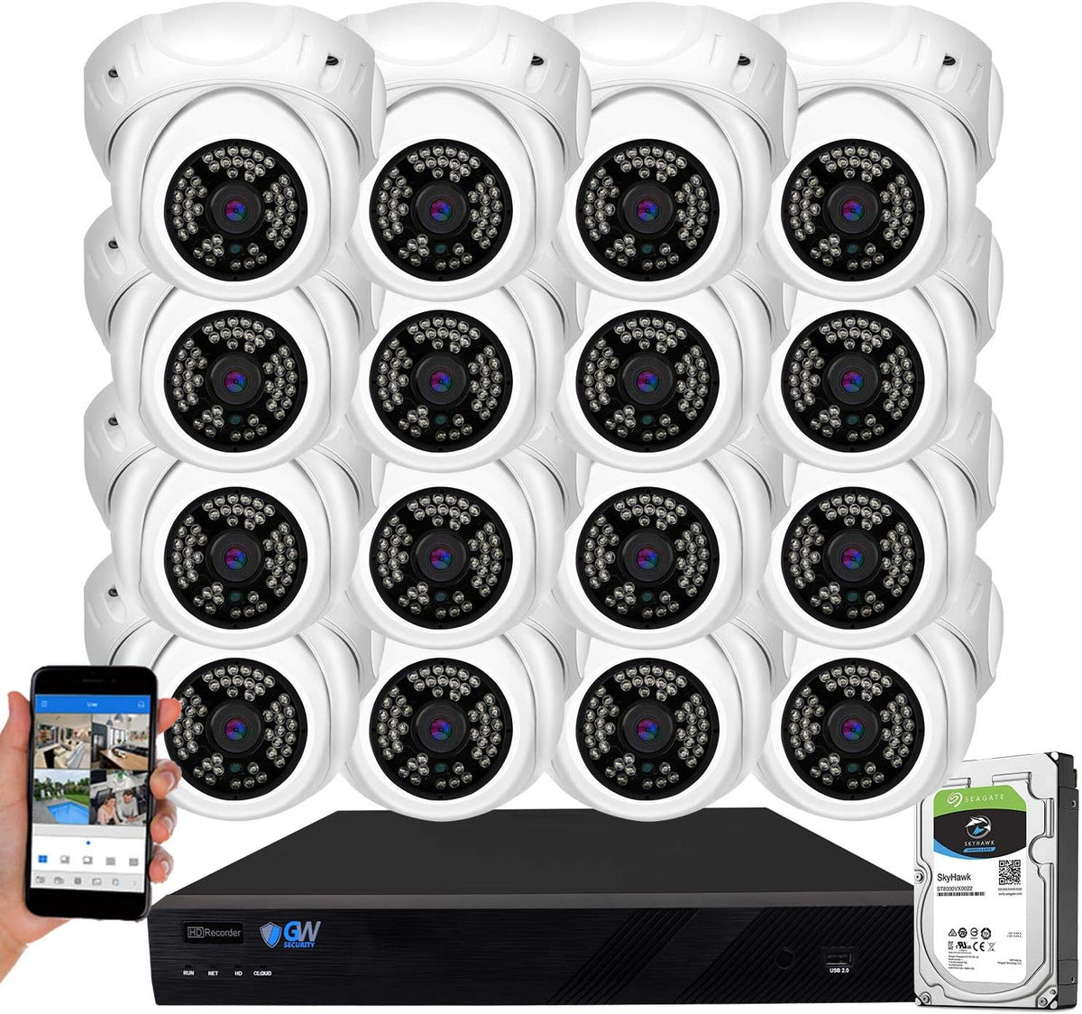16 Channel 4K NVR 5MP H.265 IP Surveillance Security Camera System with 16-Piece Super HD 1920P Weatherproof Microphone PoE Security Dome Cameras S95390