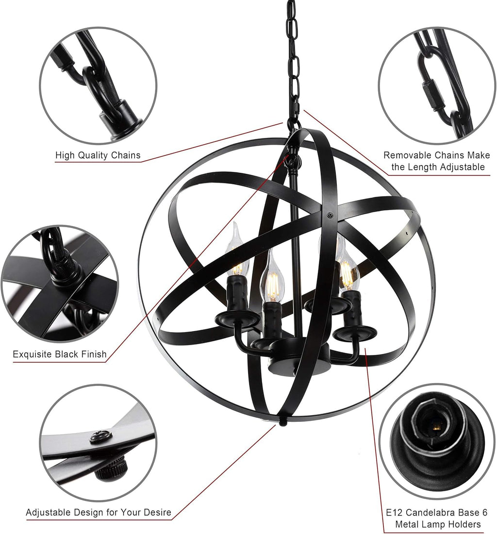 Black 4-Light Farmhouse Chandelier P544