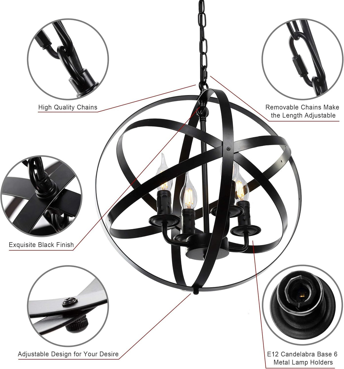 Black 4-Light Farmhouse Chandelier P544