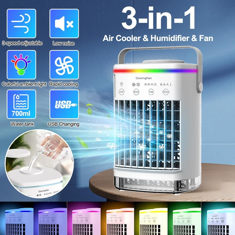 White USB Air Cooler Fan with 3-speed Adjustable, Low Noise, Water Tank M9767