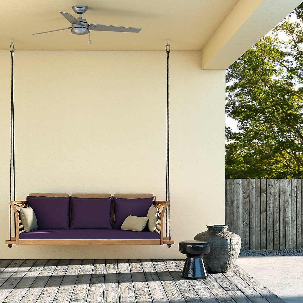 Matte Silver 52 3 Blade Wooden Indoor Outdoor Ceiling Fan with Light Kit J2942