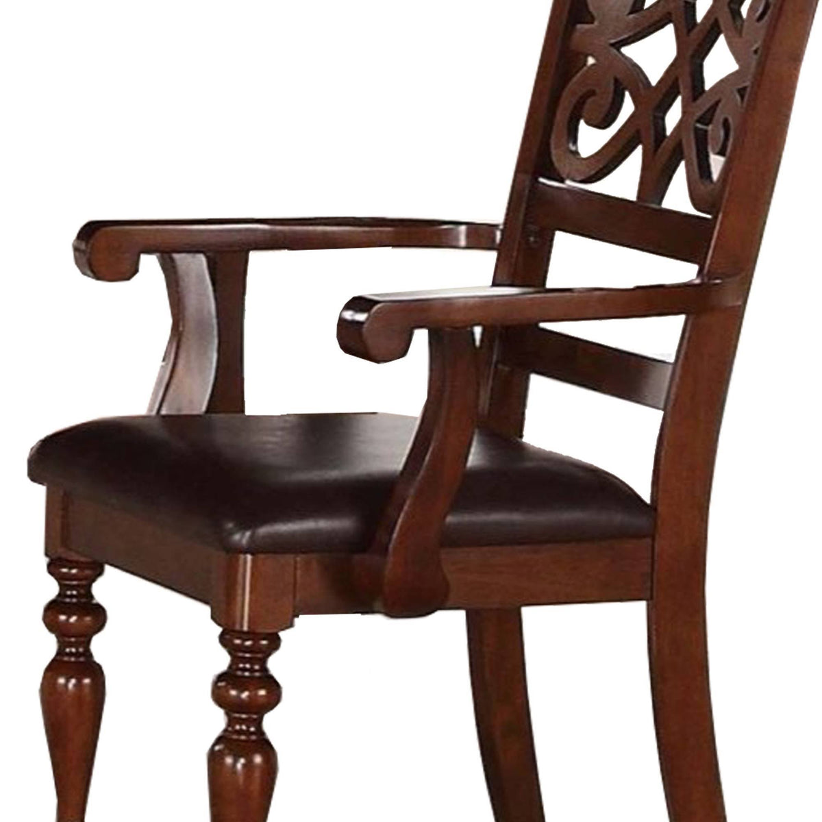 Cherry Brown Wooden Arm Chair with Leatherette Seat, Set of 2 X722567