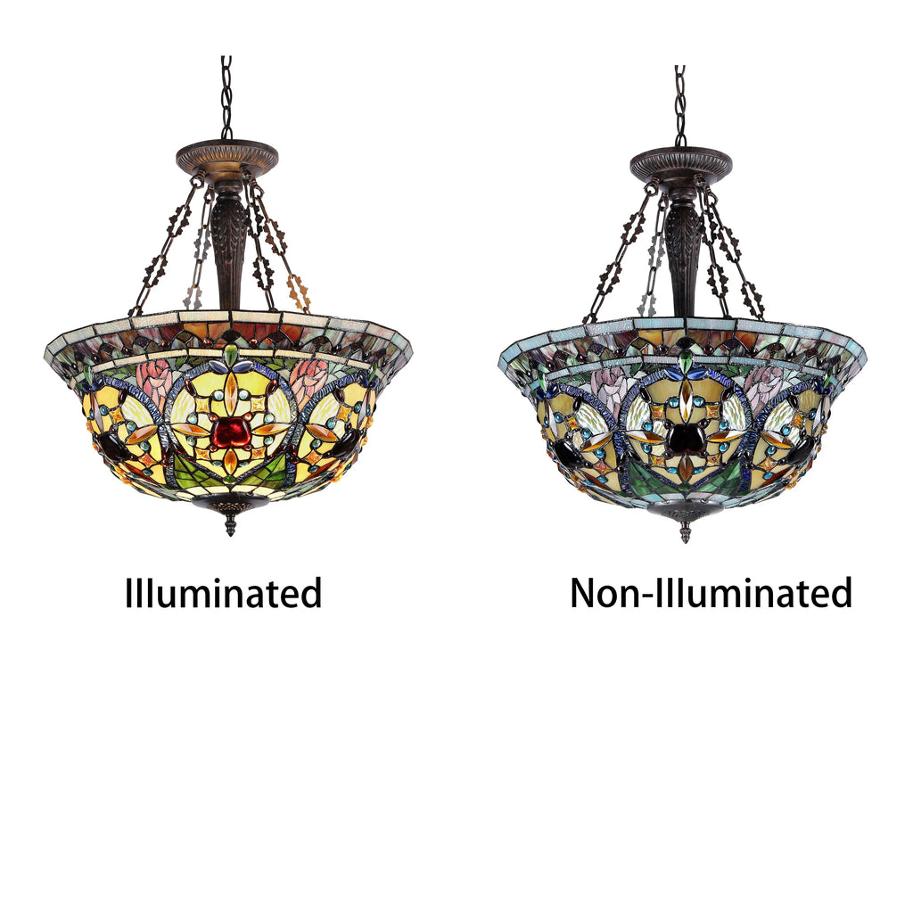 Tiffany-Style 3 Light Inverted Ceiling Pendant 22" Shade D8382