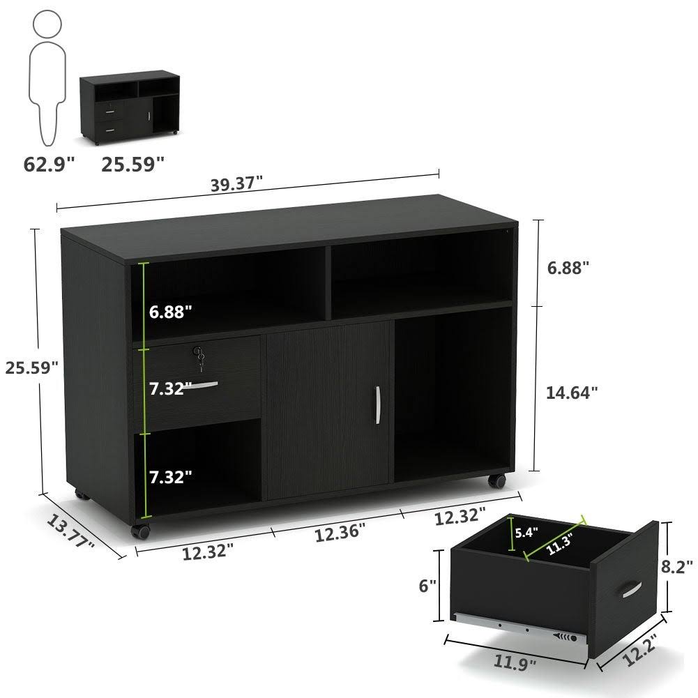 Black 2 Drawer Mobile Lateral File Cabinet with Storage Shelf Z94138