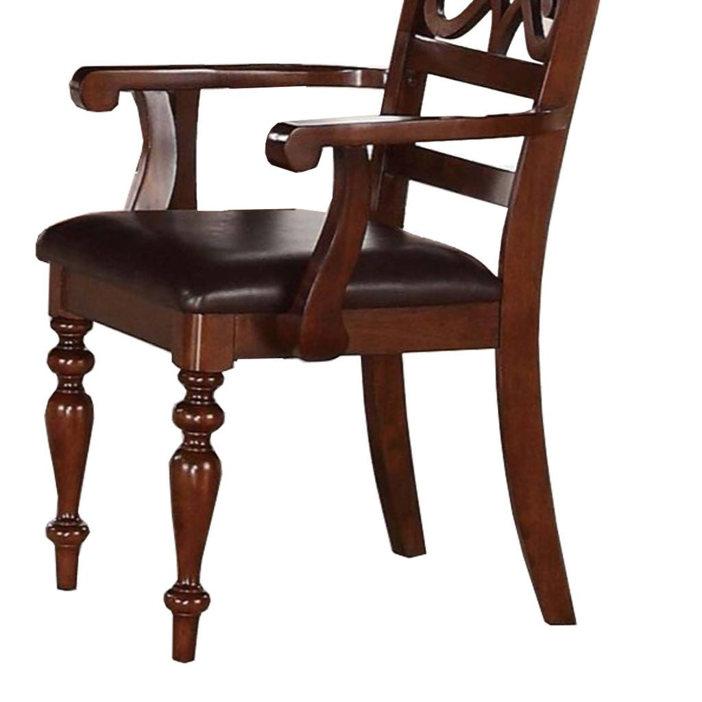 Cherry Brown Wooden Arm Chair with Leatherette Seat, Set of 2 X722567