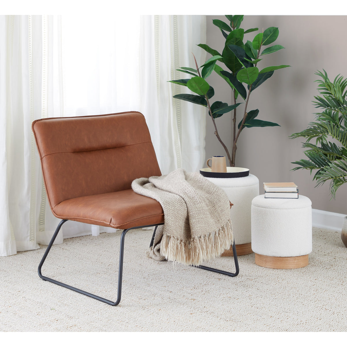 Industrial Faux Leather Accent Chair Camel H8975