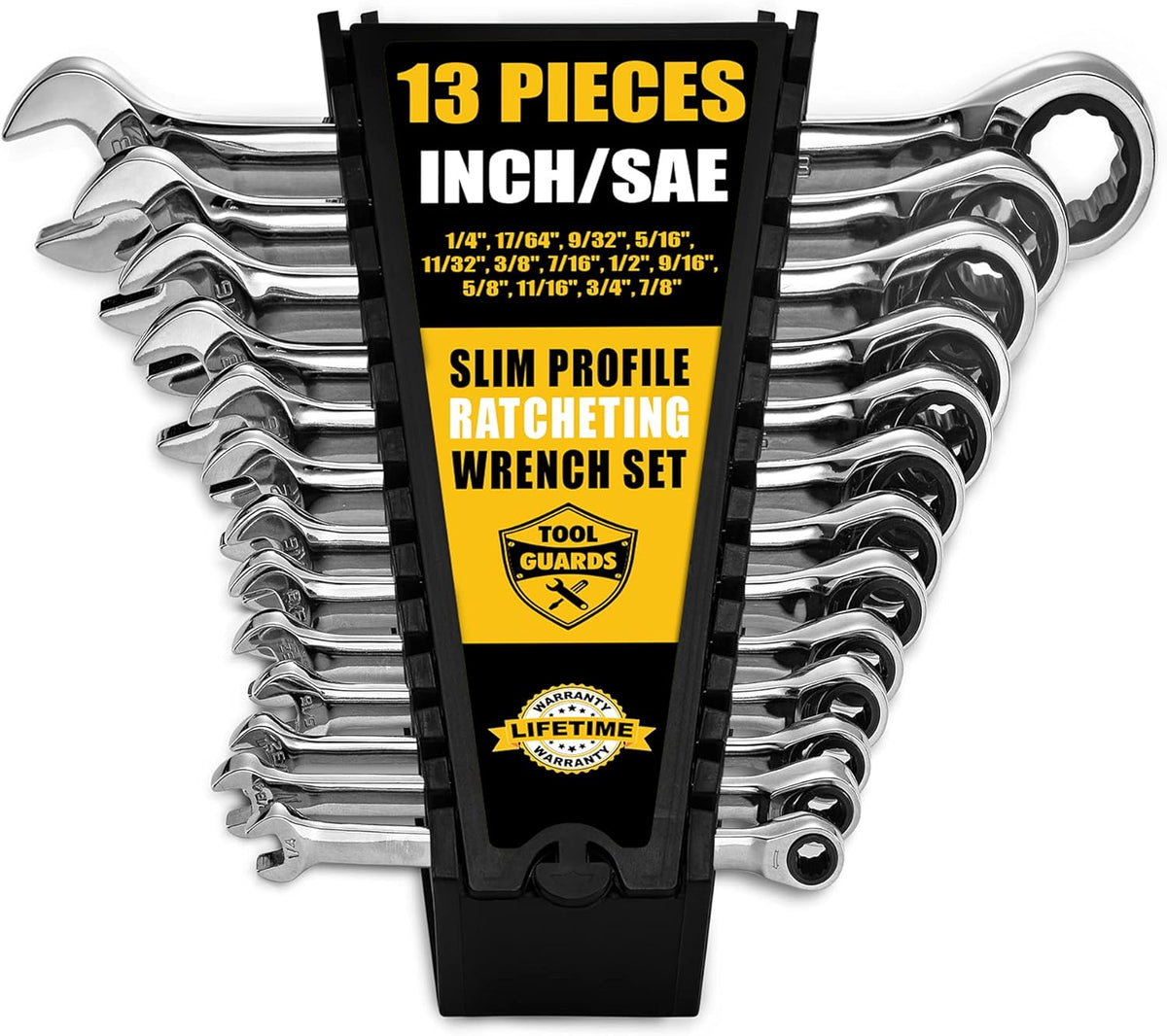 13 Pieces Slim Profile Ratcheting Wrench with Rack Organizer G5692