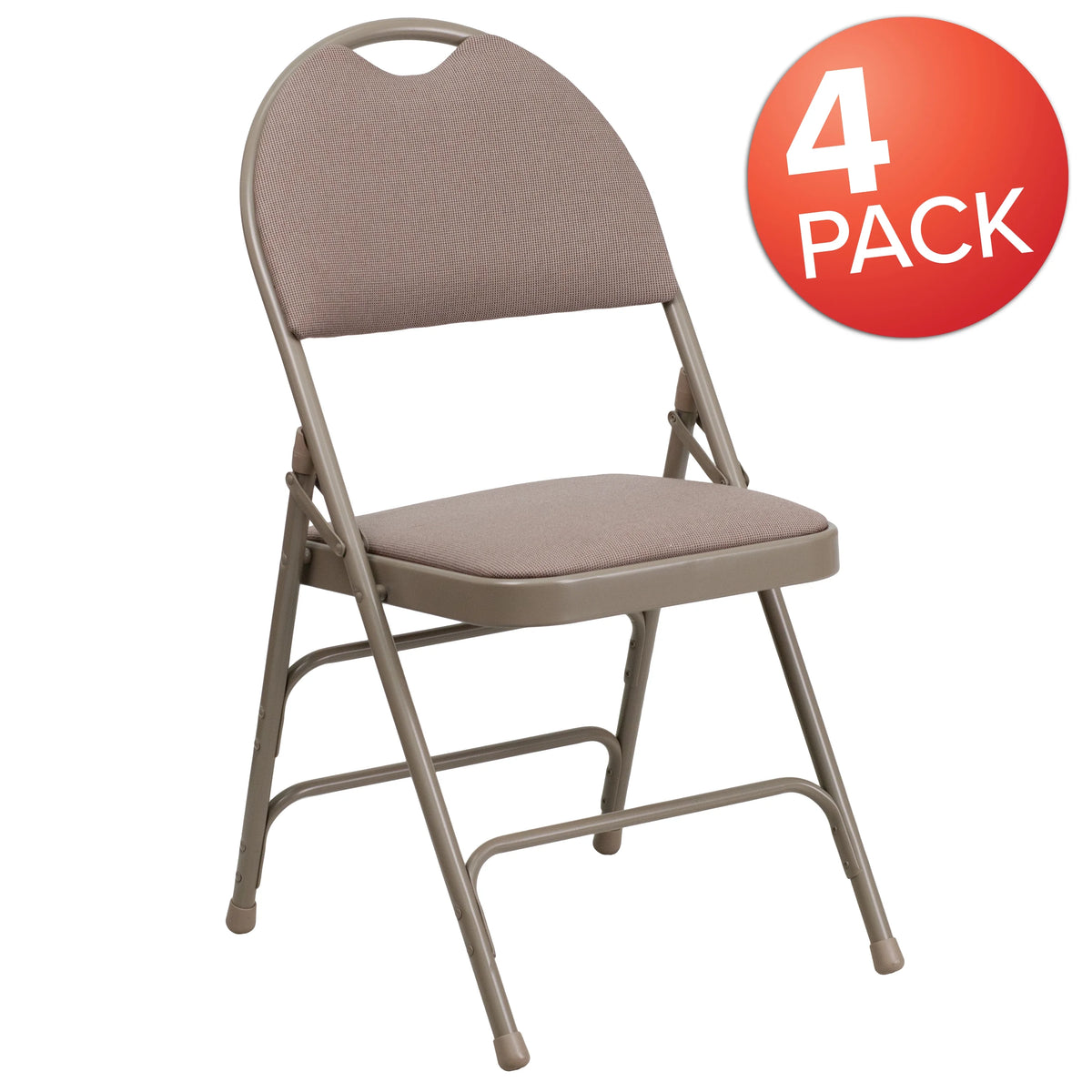 4 Pack Beige Fabric Metal Folding Chair with Easy-Carry Handle G85944