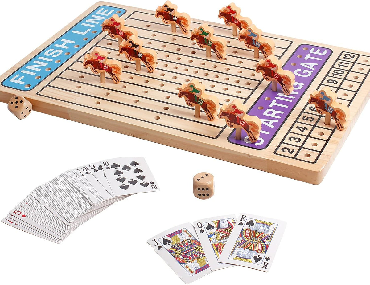Wooden Horse Racing Game with 11 Durable Horses Dice & Cards B677