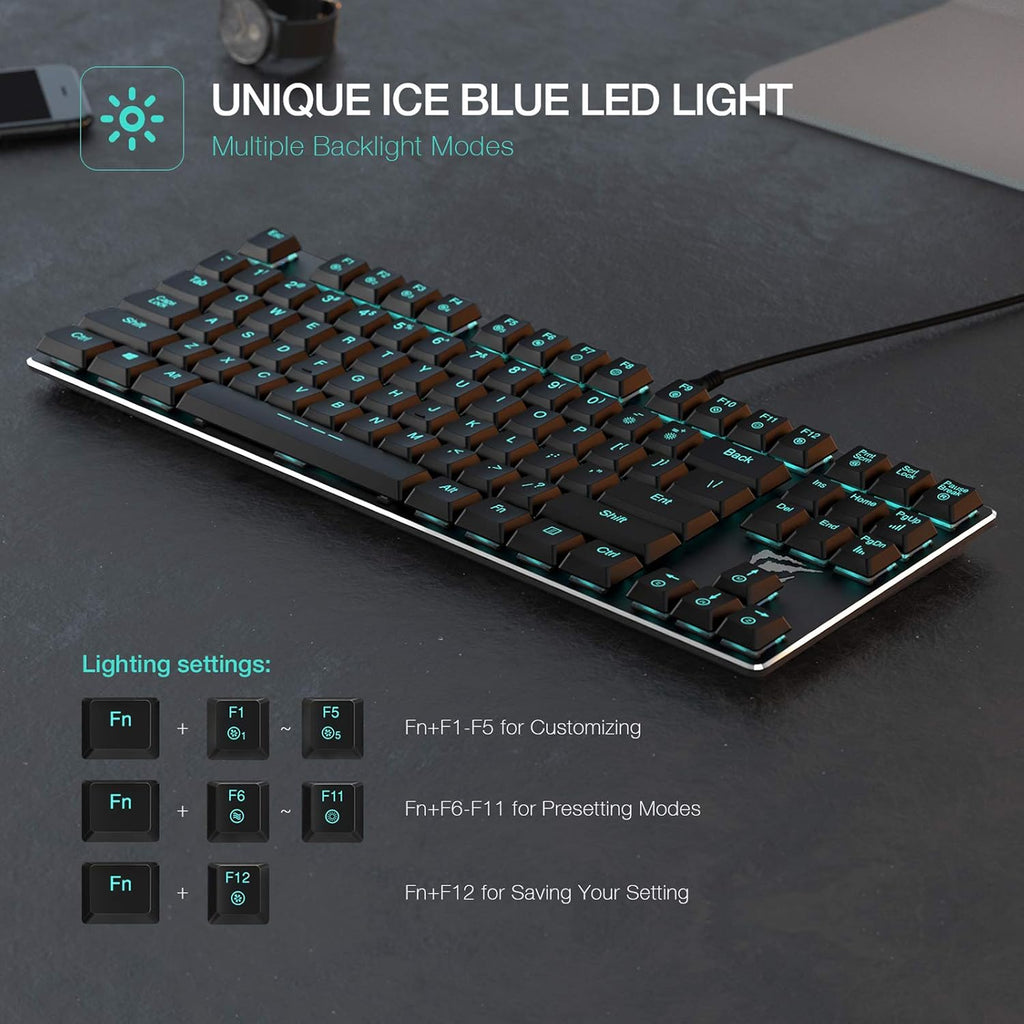 87 Keys Wired Gaming Keyboard with Blue Switches, Black, Pack of 2 O705418