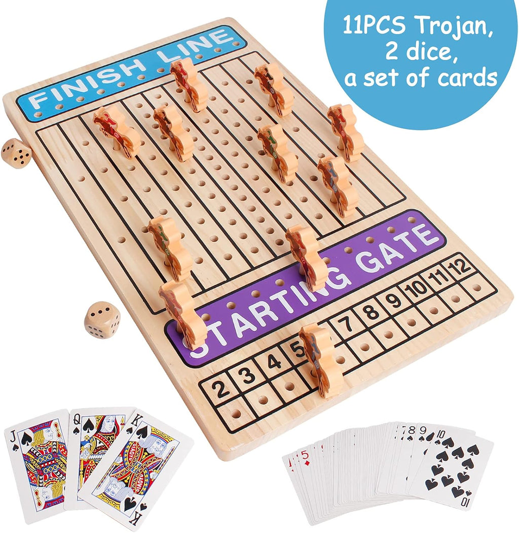 Wooden Horse Racing Game with 11 Durable Horses Dice & Cards B677