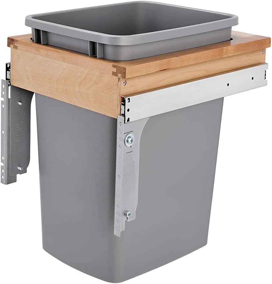 35-Quart Top Mount Pullout Kitchen Waste Trash Container Bin for 12 Inch Wide Cabinet, Silver V671
