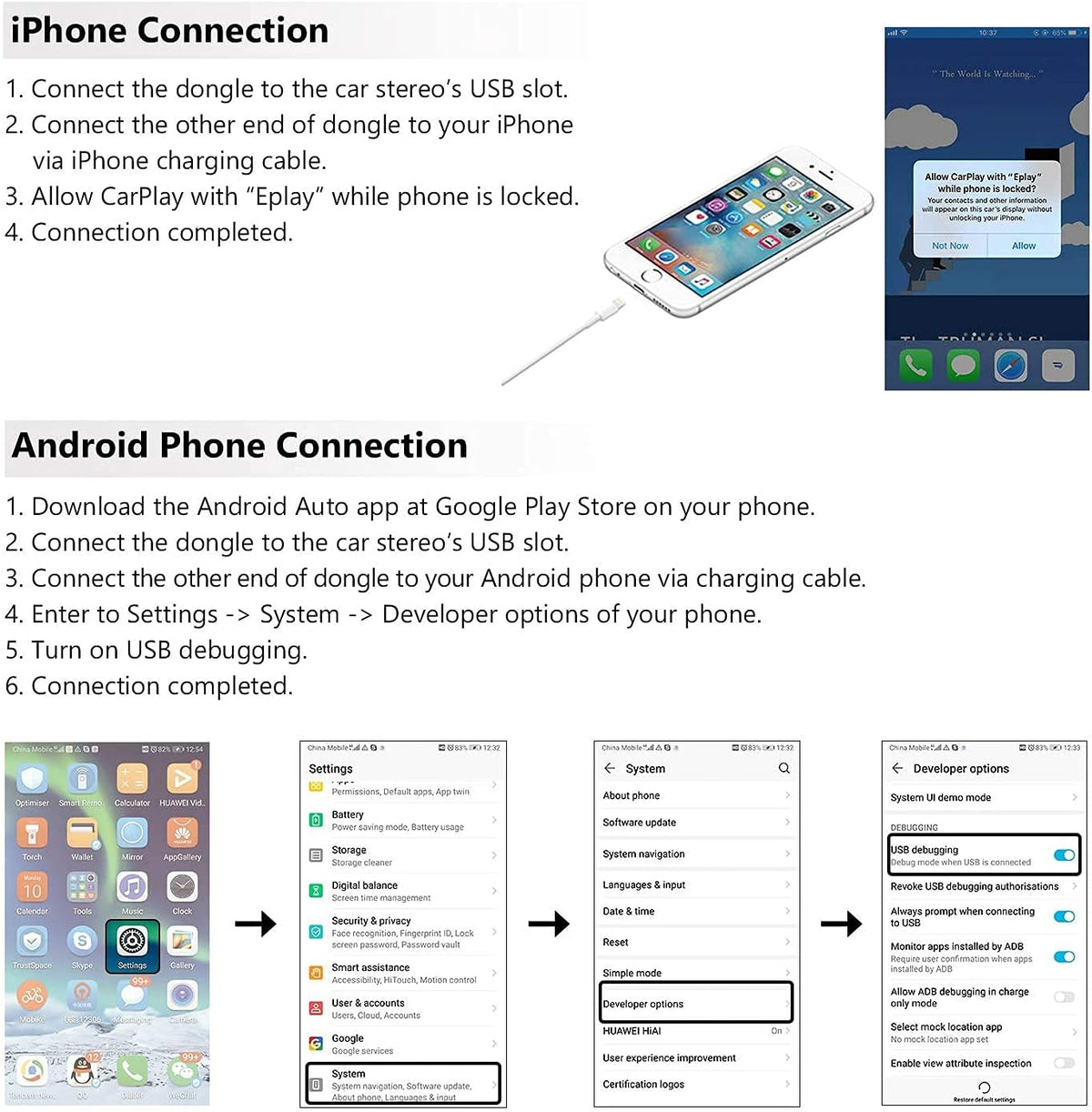 USB Dongle for Android Auto and Car Play Car Radio L555