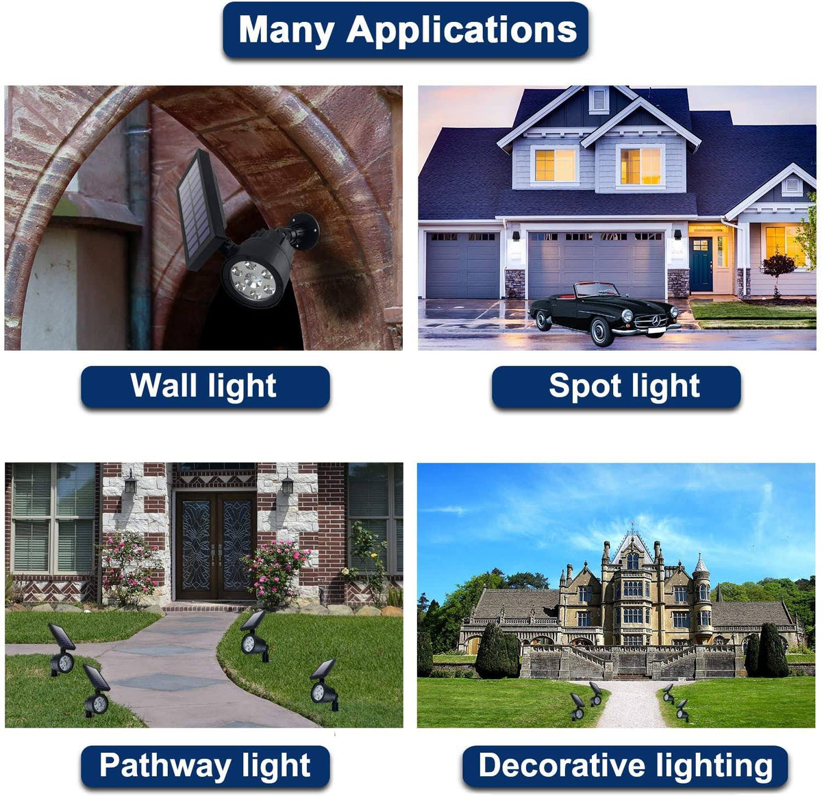White 2-in-1 Solar Wall Lights, 200 Lumens, 7 LEDs C278484