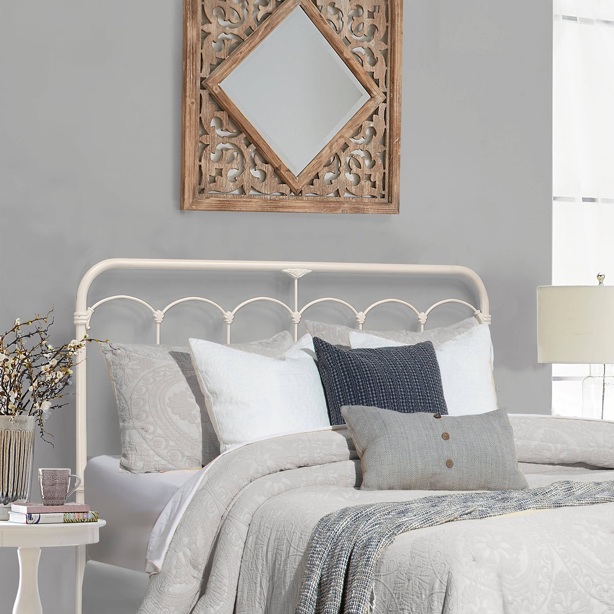 King Soft White Metal Headboard N330690