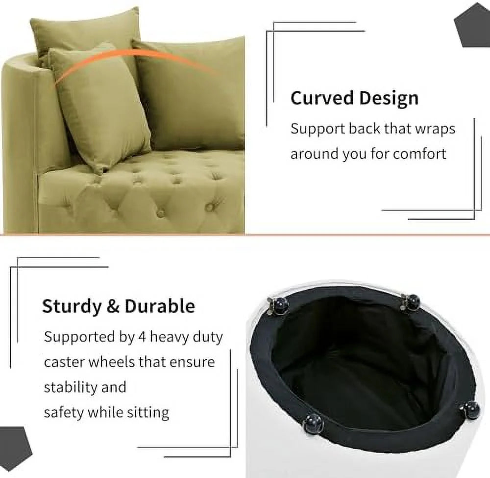 Pink Velvet Swivel Barrel Chair with 3 Pillows and Wheels Q146