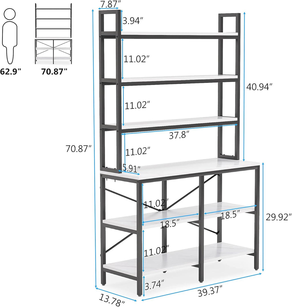 6-Tier Open Tall Bookcase with Iron Tube Frame (White) E1376
