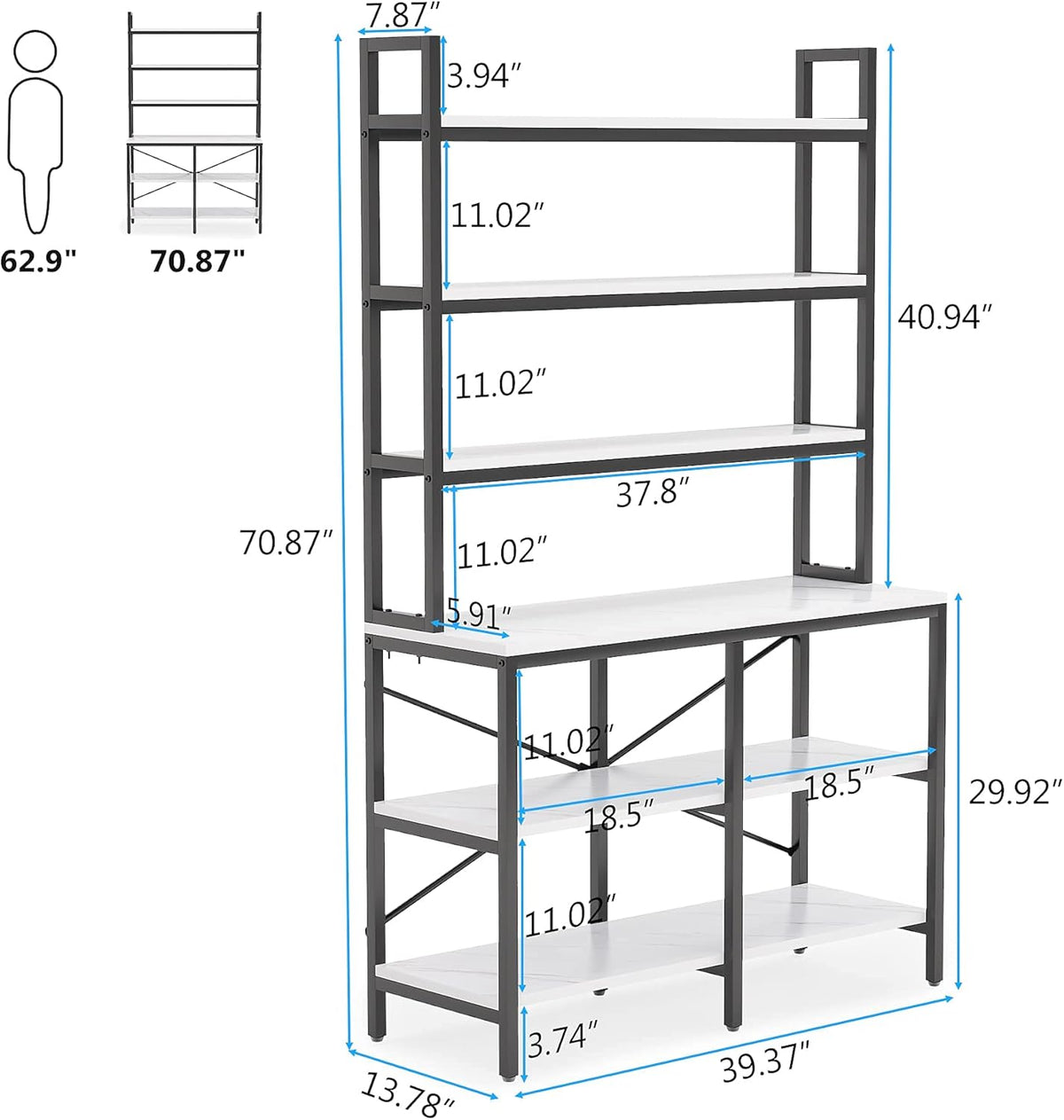 6-Tier Open Tall Bookcase with Iron Tube Frame (White) E1376