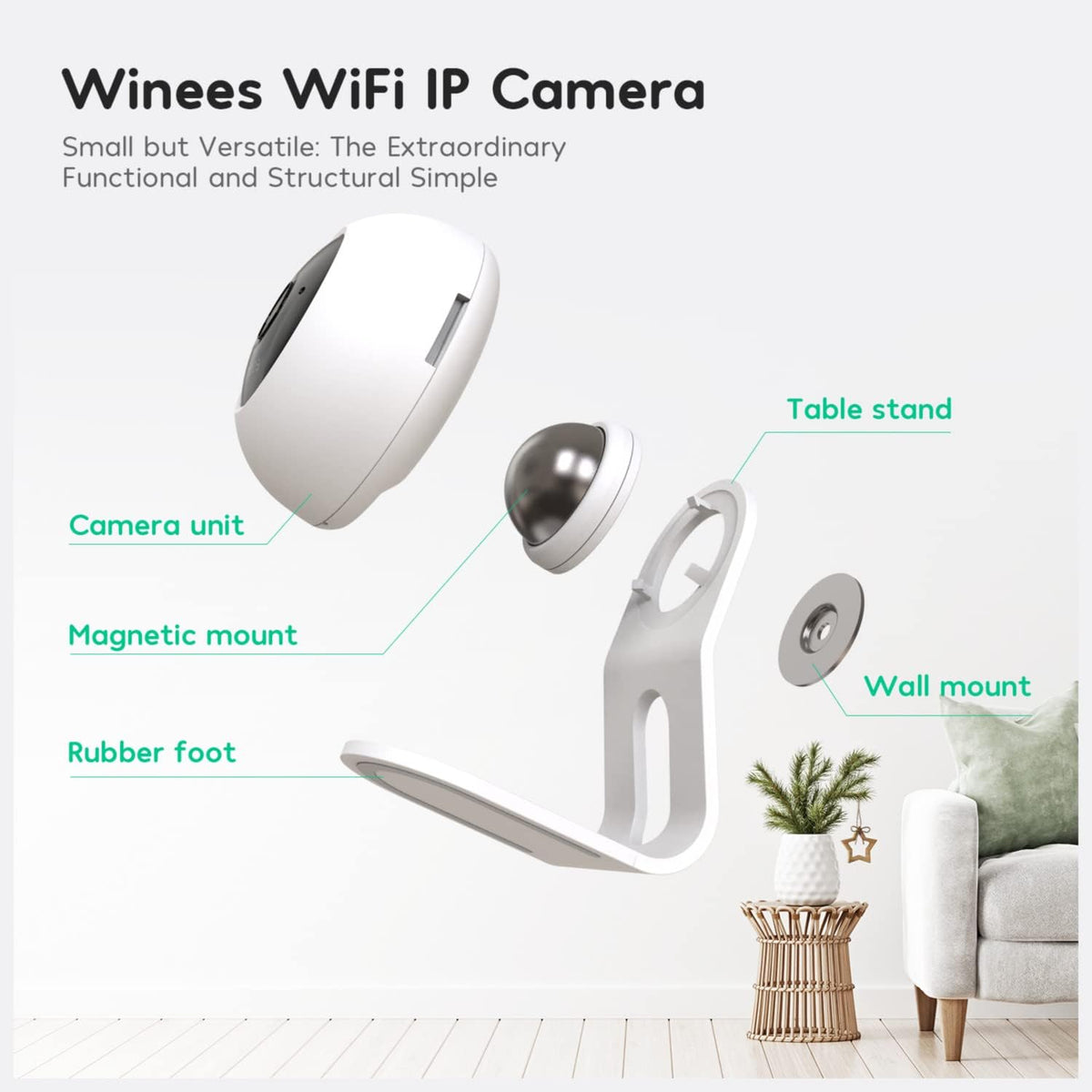 Indoor Security Camera Baby Monitor Wi-Fi Smart Home Camera 1080P HD Motion Detection 2-Way Audio Night Vision Pack of 2 P1958